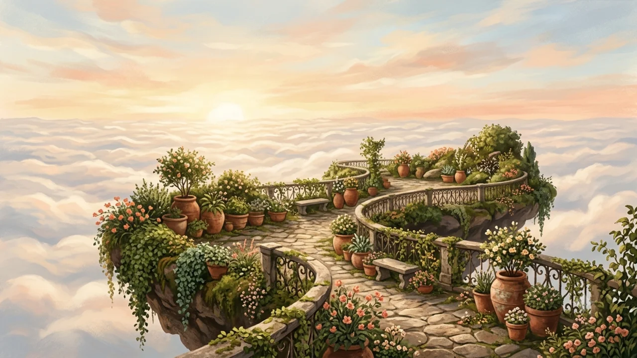 Opening wide shot of the floating garden